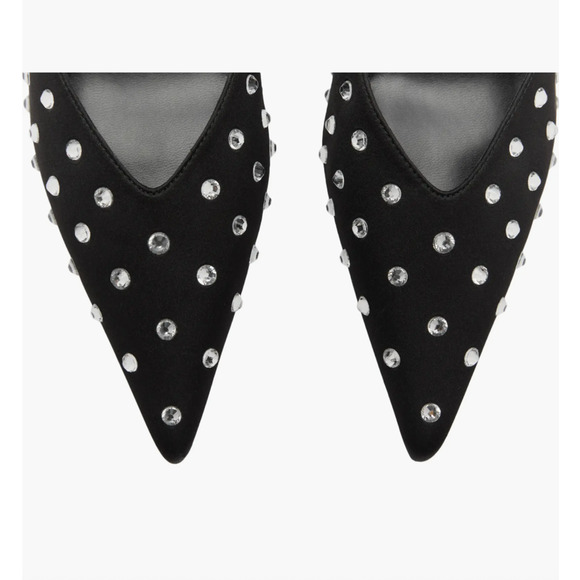 MANGO BLACK CRYSTAL RHINESTONE POINTED TOE MULE PUMPS HIGH HEELS SHOES 37 6.5 - Picture 6 of 7